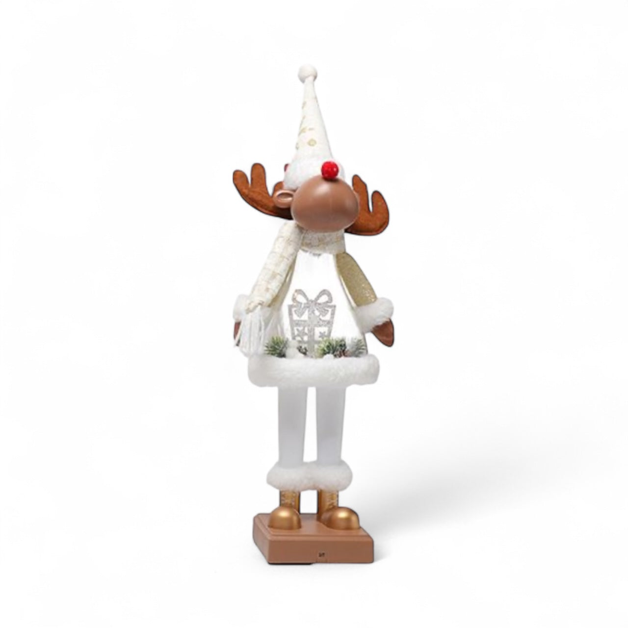 Musical Light-Up Reindeer – White & Gold Christmas Decoration, 51cm