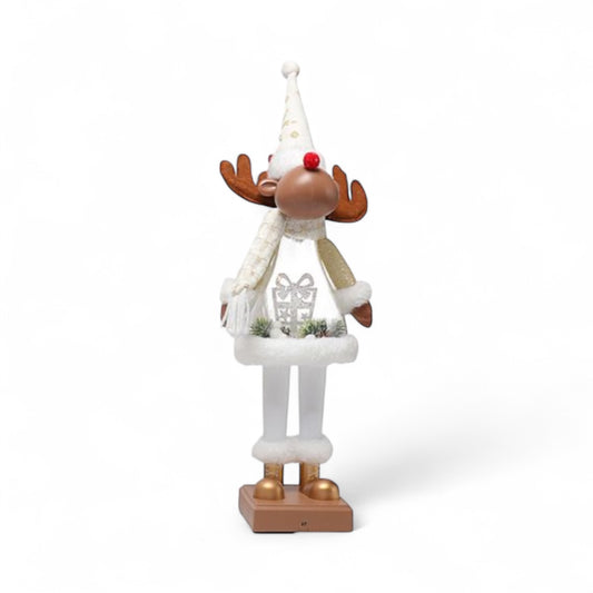 Musical Light-Up Reindeer – White & Gold Christmas Decoration, 51cm