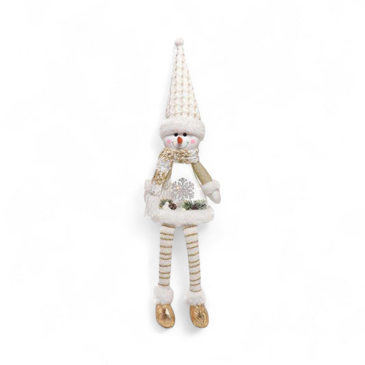 Seated Light-Up Snowman – White & Gold Christmas Decoration