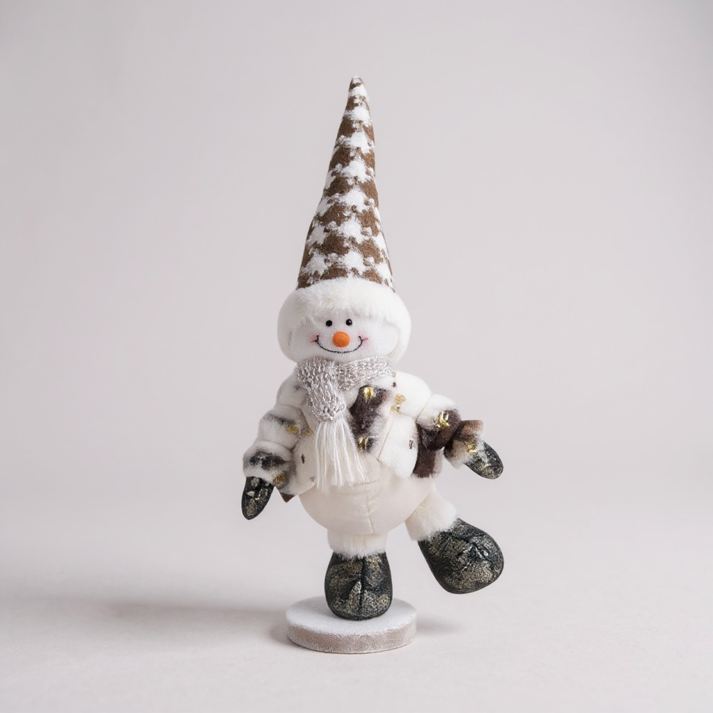 Standing Snowman with Brown Hat & Silver Scarf – Festive Christmas Decoration