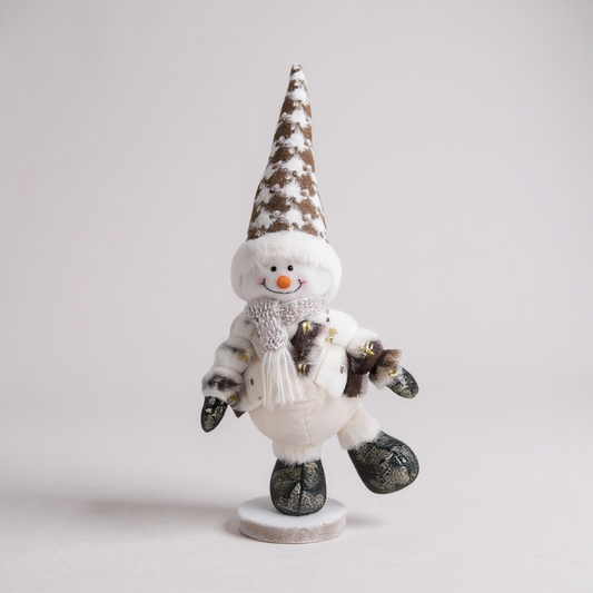 Standing Snowman with Brown Hat & Silver Scarf – Festive Christmas Decoration