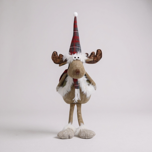 Seated Reindeer with Red Hat & Scarf – Festive Christmas Decoration
