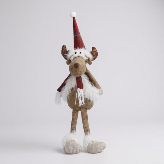 Seated Reindeer with Red Hat & Scarf – Christmas Decoration
