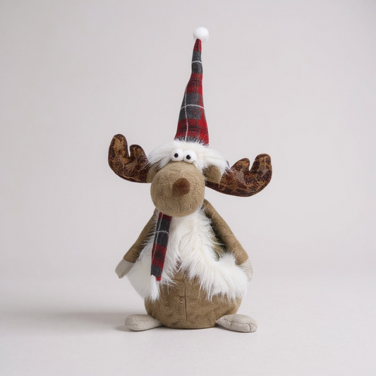 Small Seated Reindeer with Red Hat & Scarf – 26cm Christmas Decoration