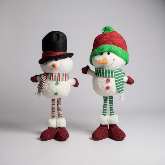 53cm Traditional Snowman Decoration – Set of 2 Festive Plush Figures with Hats & Scarves