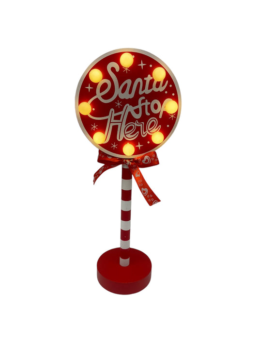 Christmas Wooden Light Up Sign (Santa Stop Here)