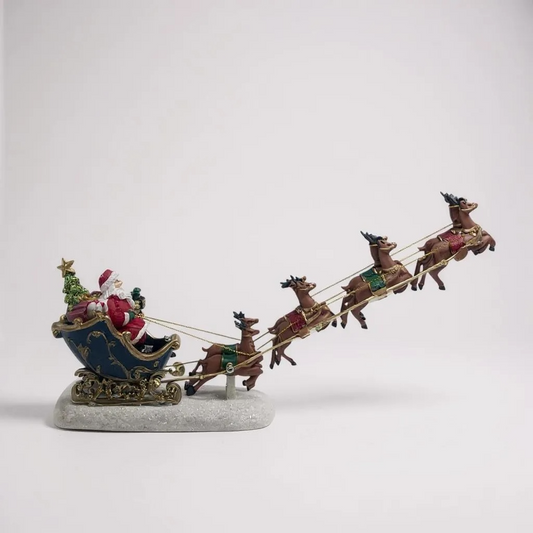 Santa Sleigh with Reindeer Figurine – Classic Christmas Tabletop Decoration