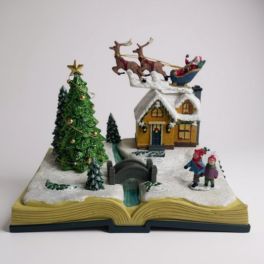 Light-Up Christmas Village Ornament with Santa Sleigh – Holiday Snow Scene Decoration