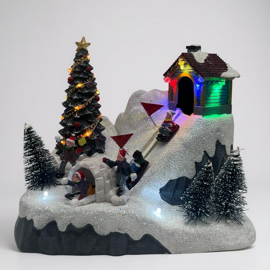 Light-Up Christmas Sledding Scene – Animated Winter Village Ornament