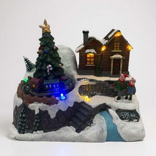 Light-Up Christmas Train Scene – Animated Snowy Village Ornament