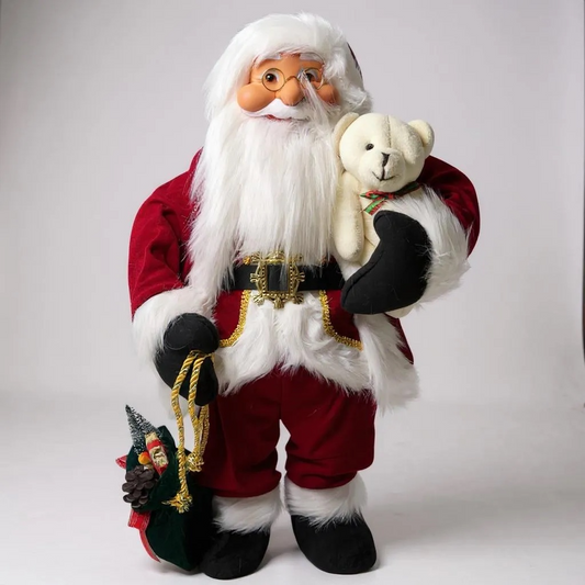 90cm Light Up Life-Size Santa Claus Figure with Plush Teddy – Deluxe Christmas Decoration