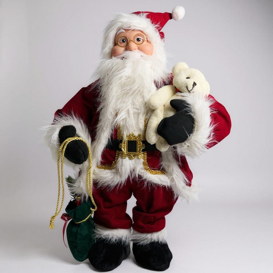 50cm Animated Santa Claus with Teddy Bear – Moving Christmas Decoration