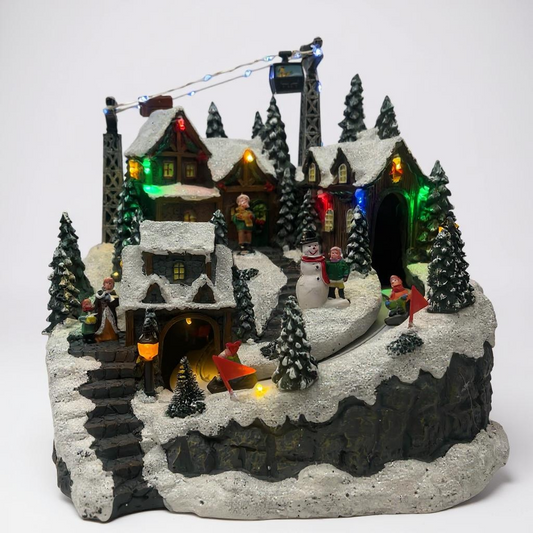 Lighted Christmas Village with Moving Ski Lift & LED Lights – Holiday Winter Wonderland Decoration
