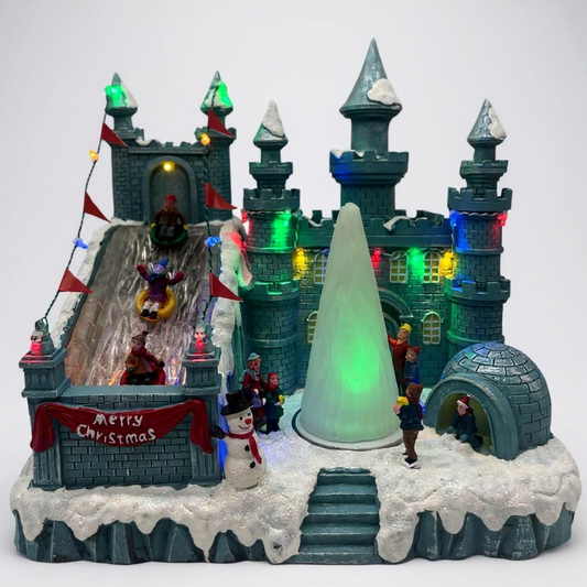 Lighted Christmas Castle with Sledding Children & LED Tree – Animated Holiday Village Display