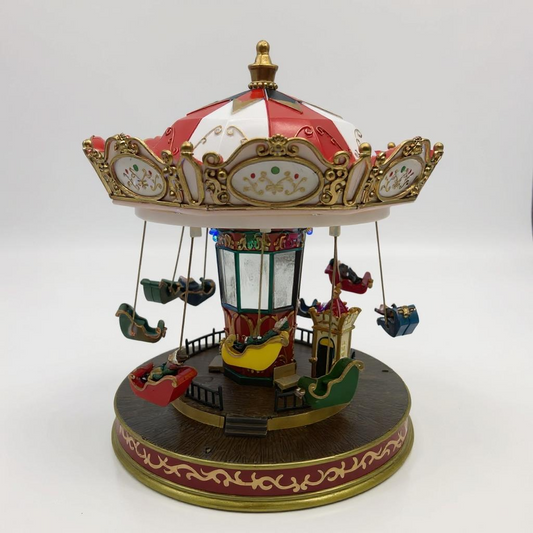 Christmas Swing Carousel with Sleigh Seats & LED Lights – Animated Holiday Carnival Decoration