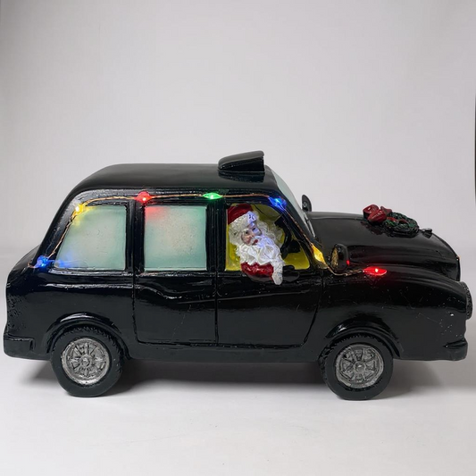 Santa’s London Taxi with LED Lights – Lighted Black Cab Christmas Decoration