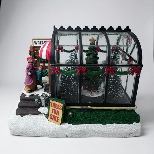 Christmas Tree Market Greenhouse with LED Lights – Lighted Holiday Village Decoration