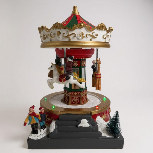 Christmas Carousel with Horses & LED Lights – Animated Holiday Village Ride Decoration