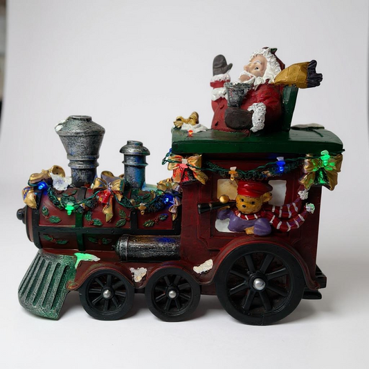 Santa’s Christmas Train Engine with LED Lights – Lighted Holiday Locomotive Decoration