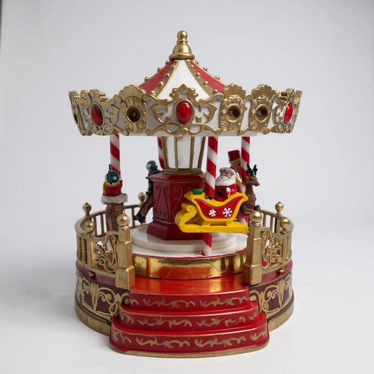 Reindeer Christmas Carousel with LED Lights – Animated Holiday Village Ride Decoration
