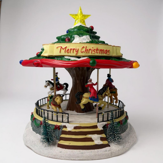 Musical Christmas Tree Carousel Decoration – Light-Up Festive Scene with Rotating Horses