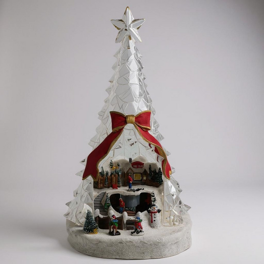 Light-Up Acrylic Christmas Tree Scene with Santa’s Workshop – LED Festive Decoration