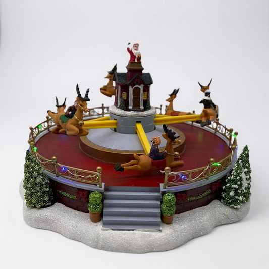 Animated Santa’s Reindeer Carousel Ride – Light-Up Musical Christmas Village Decoration