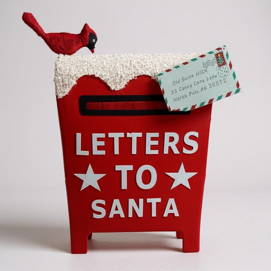 Red “Letters to Santa” Mailbox Decoration with Cardinal & Snow – Festive Holiday Display Piece