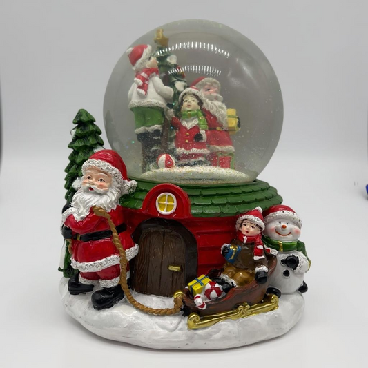 Christmas Santa Snow Globe Scene – Festive Glitter Dome with Sleigh & Village Detail