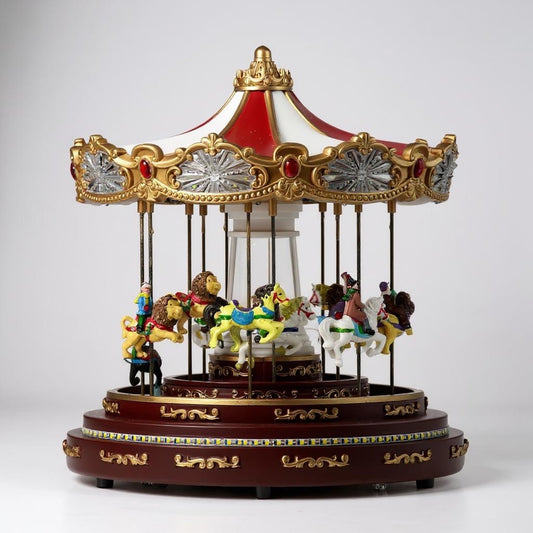 Giant Vintage Red & Gold Carousel Decoration – Animated Musical Christmas Display