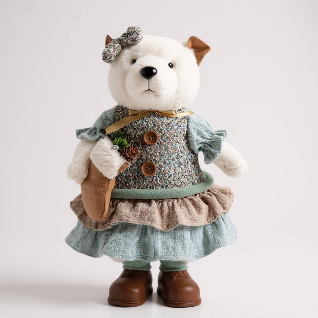 Elegant Christmas Lady Bear – Festive Plush Decoration with Dress & Bow