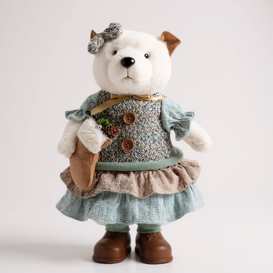 Elegant Christmas Lady Bear – Festive Plush Decoration with Dress & Bow