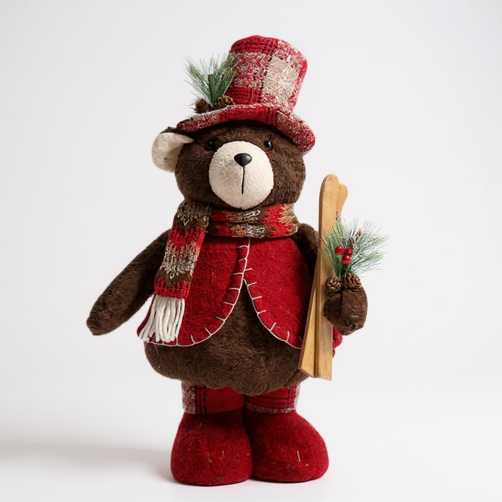 Plush Christmas Skiing Bear – Festive Winter Decoration