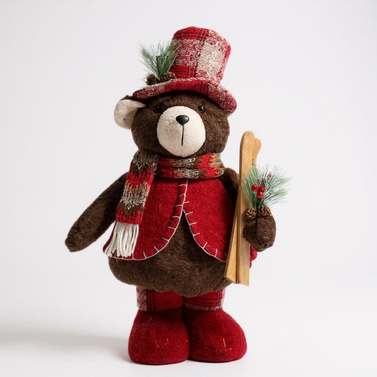 Plush Christmas Skiing Bear – Festive Winter Decoration