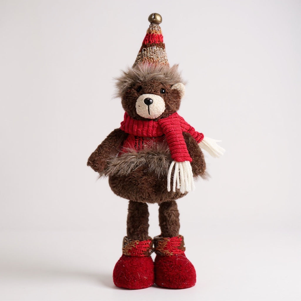 Mini Festive Bear with Red Hat & Scarf – Christmas Plush Decoration