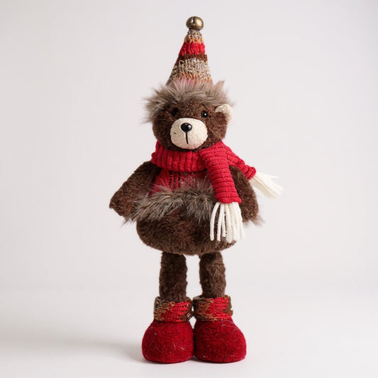 Mini Festive Bear with Red Hat & Scarf – Christmas Plush Decoration