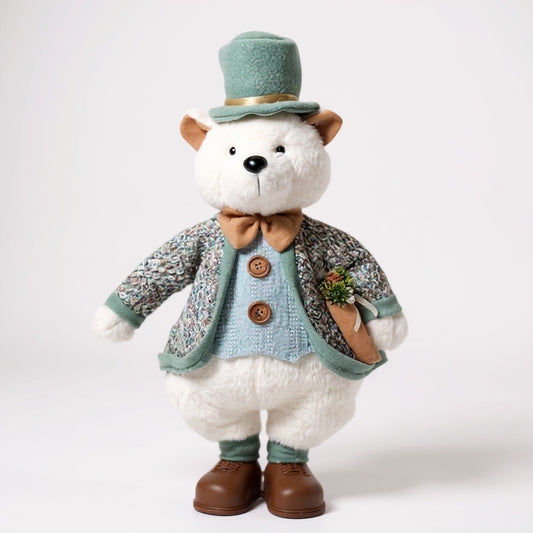 Elegant Christmas Bear Plush – Festive Gentleman Decoration with Top Hat