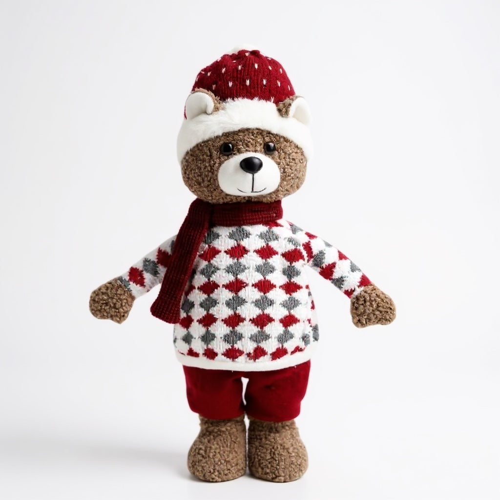 Festive Christmas Bear – Plush Holiday Decoration with Sweater & Scarf