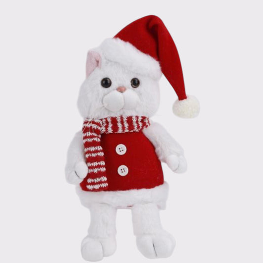 Festive Christmas Cat Plush – Santa Hat & Holiday Scarf Decoration